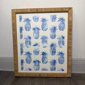 Blue & White Pineapple Framed Wall Art 11.5x13.5 Rustic Decor
